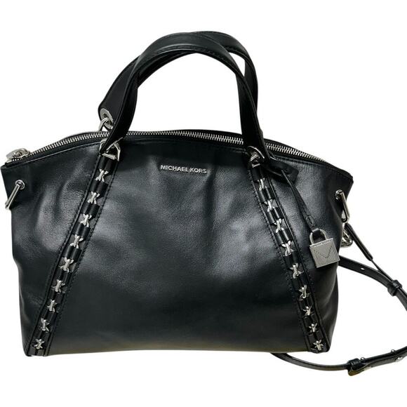 MICHAEL Michael Kors Sadie Leather Satchel in Black with Silver Hardware - Picture 5 of 16